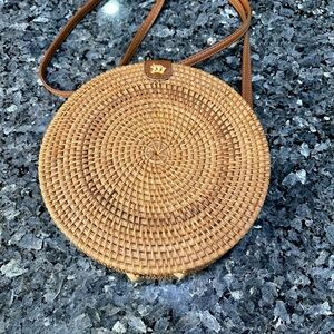 Round Rattan 8 Inch Crossbody Bag